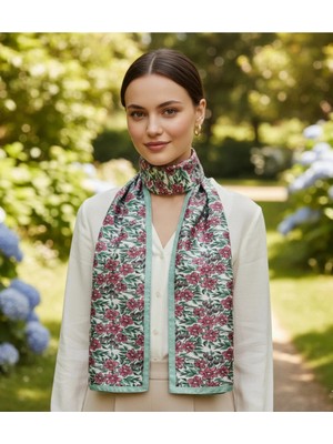Jade Blossom Desen Şık & Zarif Kadın Aksesuarı Saten Fular 30X165CM