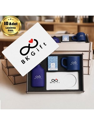 BK Gift Logonuza Özel 10 Adet Kutulu Ahşap Altlıklı Lacivert Fincan & Kolonya &  & Aromalı Kahve Seti – Ahşap Kutulu Kurumsal Hediye Seti