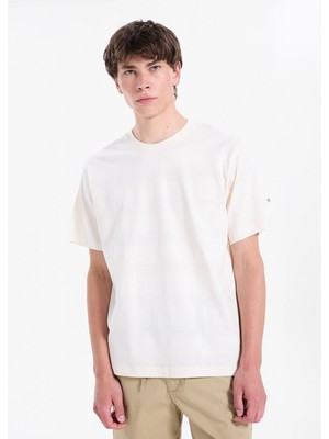 Jack & Jones Bej Erkek Relaxed T-Shirt 12295200 Jorrıvıera Blank Tee Cneck