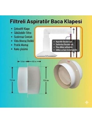 Yapı Filtreli Baca Klapesi - Aspiratör Davlumbaz Koku Önleyici - Bacadan Gelen Haşerelere Son