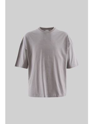 Machinist Erkek Süper Oversize Basic Tişört Açık Gri