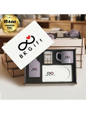 BK Gift Logonuza Özel 10 Adet Kutulu Ahşap Altlıklı Bej Fincan & Kolonya &  & Aromalı Kahve Seti – Ahşap Kutulu Kurumsal Hediye Seti