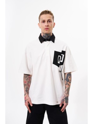 Machinist Erkek Constrast Pocket Oversize Polo Yaka Tişört Ekru