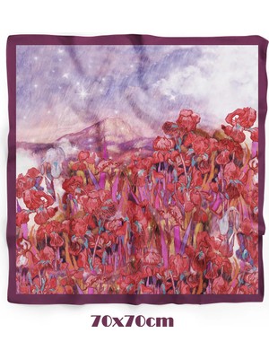 Süsen Bahçesi Mürdüm Desen 70*70CM Bandana/fular