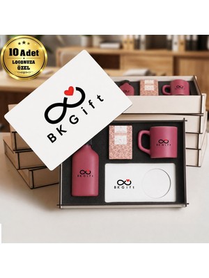 BK Gift Logonuza Özel 10 Adet Kutulu Ahşap Altlıklı Fuşya Fincan & Kolonya &  & Aromalı Kahve Seti – Ahşap Kutulu Kurumsal Hediye Seti