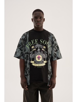Machinist Erkek Free Soul Printed Oversize Tişört Siyah