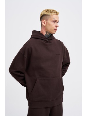 Machinist Erkek Basic Diagonel Kapüşonlu Sweatshirt Koyu Kahverengi
