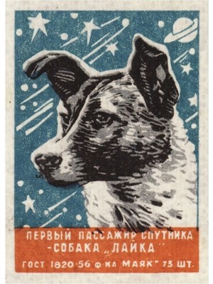 Universal Köpek Laika - Sovyet Uzay Sanatı, Sscb Kibrit Kutusu Tasarımı, 1957 Tablo Ahşap Poster Dekoratif