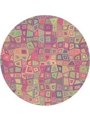 Dizayn Cava Modern Desenli Şönil Pamuk Tabanlı Yıkanabilir Kaymaz Antibakteriyel Yuvarlak Salon Halısı 100X100