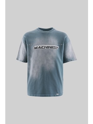 Machinist Erkek Printed And Rhinestone Yıkamalı Oversi̇ze Ti̇şört Gri