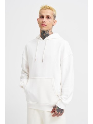 Machinist Erkek Kapüşonlu Oversize Sweatshirt Ekru