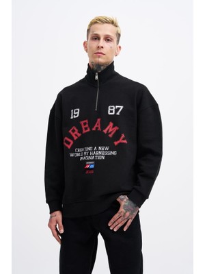 Machinist Erkek High Neck Printed Polo Sweatshirt Siyah