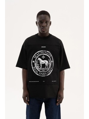 Machinist Erkek Printed Wide Patch Oversize Tişört Siyah