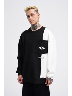 Machinist Erkek Pocket And Pieced Sweatshirt Siyah-Ekru