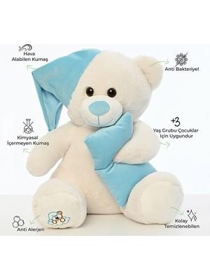 Pufu Toys Pelüş Uyku Arkadaşım Ayıcık 60 cm Beyaz Mavi 03007