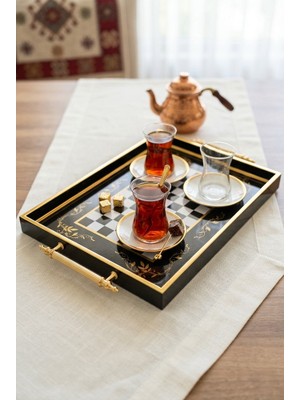 Dekoratif Sunum Tepsisi - Damalı
