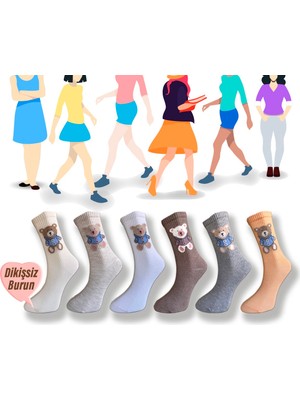 Silk Step 6'lı Paket Desenli , Kolej Tip Lastikli, Bayan Çorabı (6 Farklı Zemin Rengi)