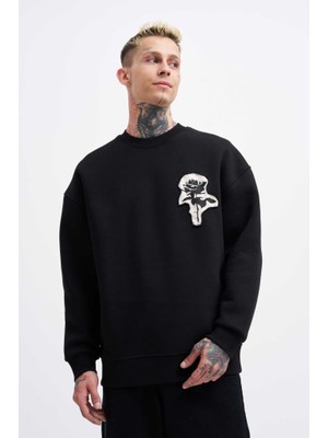 Machinist Erkek Bottom Printed Patch Sweatshirt Siyah