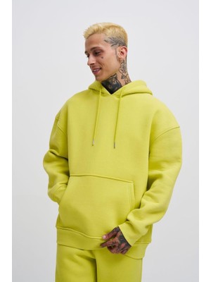 Machinist Erkek Oversize Basic Kapüşonlu Sweatshirt Neon Sarı