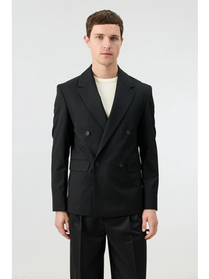 Antioch Siyah Relaxed Kruvaze Erkek Blazer Ceket