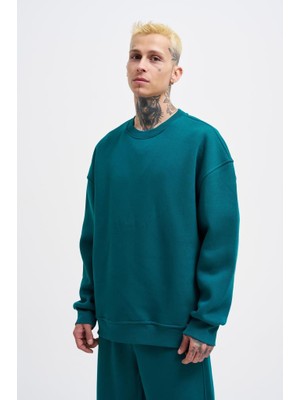 Machinist Erkek Basic Bisiklet Yaka Oversize Sweatshirt Yağ Yeşili