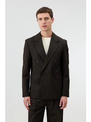 Antioch Kahve Relaxed Kruvaze Erkek Blazer Ceket