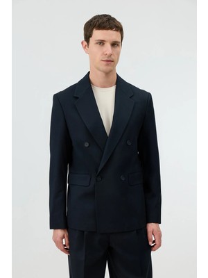 Antioch Lacivert Relaxed Kruvaze Erkek Blazer Ceket