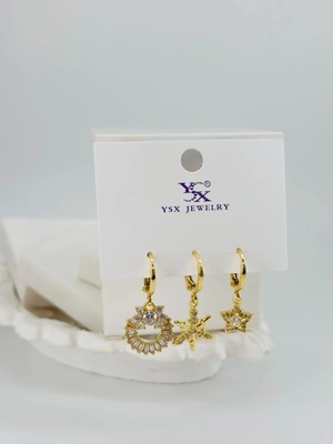 Aslanoğlu Store Kar Tanesi Detaylı Üçlü Kombin Küpe - KP00539