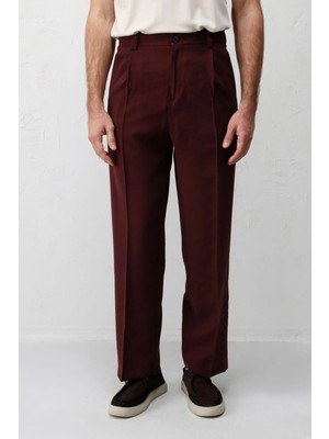Antioch Bordo Pileli Relaxed Fit Erkek Pantolon