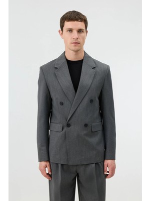 Antioch Gri Relaxed Kruvaze Erkek Blazer Ceket