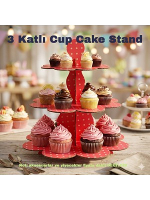 Direkstoktan Kırmızı Puantiyeli 3 Katlı Karton Cupcake ve Muffin Standı (33 Cm) - Doğum Günü Parti Süsü 🧁kek ve Makaron Standı 🎈  Baby Shower, Nişan ve Parti Konsepti 🎂