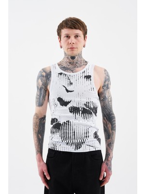 Machinist Erkek Abstract Printed Tank Top Beyaz