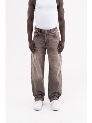 Machinist Erkek Efektli Yıkamalı Baggy Jean Pantolon Kahverengi