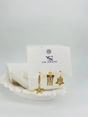 Aslanoğlu Store Yıldız Detaylı Üçlü Kombin Küpe - KP00553