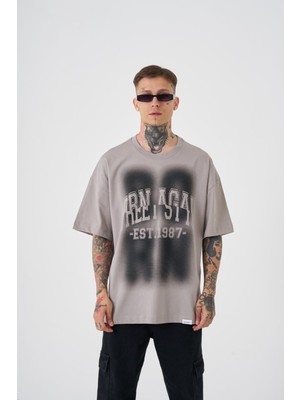 Machinist Erkek Street Style Oversize Tişört Açık Gri