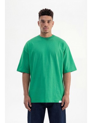 Machinist Erkek Basic Super Pamuklu Oversize Tişört Yeşil