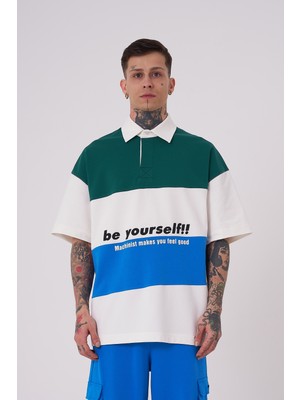 Machinist Erkek Be Yourself Polo Yaka Oversize Tişört Ekru