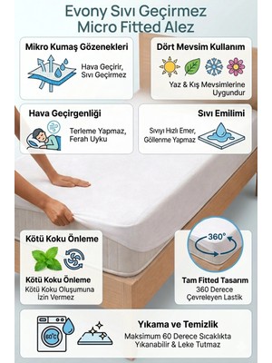 Evony Fitted Alez 70X120 cm Sıvı Geçirmez Bebe Micro Kumaş Yatak Koruyucu Alez
