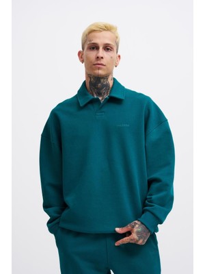 Machinist Erkek Basic Diagonal Polo Sweatshirt Yağ Yeşili