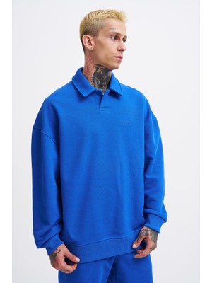 Machinist Erkek Basic Diagonal Polo Sweatshirt Açık Mavi
