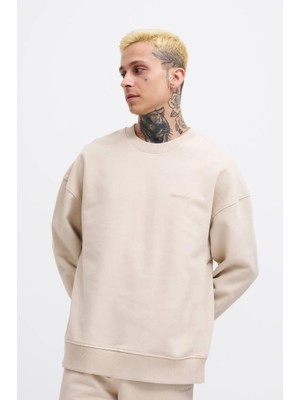 Machinist Erkek Basic Diagonal Swearshirt Açık Bej
