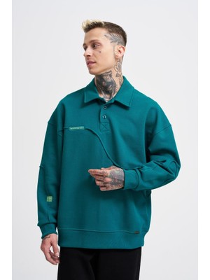 Machinist Erkek Distressed Stitch Polo Sweatshirt Yağ Yeşili