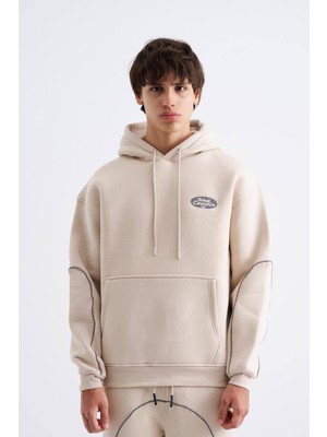 Machinist Erkek Reflektör Detaylı Kapüşonlu Sweatshirt Açık Gri