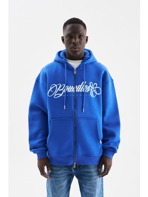 Machinist Erkek Baskılı Fermuarlı Kapüşonlu Sweatshirt Açık Mavi