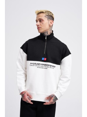Machinist Erkek Yoke Detail Sweatshirt Ekru-Siyah