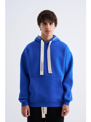 Machinist Erkek Nakış Detaylı Kapüşonlu Sweatshirt Açık Mavi