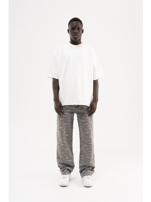 Machinist Erkek Desenli Jakarlı Baggy Jean Pantolon Gri