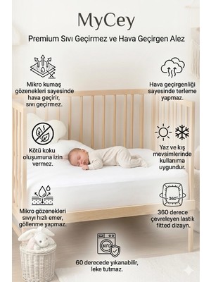 Mycey 60X120 cm Sıvı Geçirmez Fitted Alez Bebe Micro Kumaş Yatak Koruyucu Alez