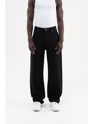 Machinist Erkek Jakarlı Baggy Jean Pantolon Siyah