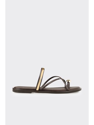 Elle Kahve Kadın Düz Terlik